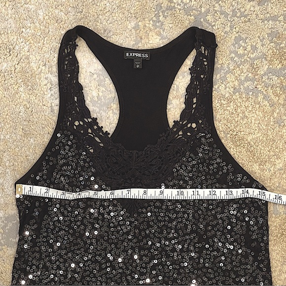 Express Black Lace Neckline Sequin Tank Size Small Petite. - Picture 4 of 8